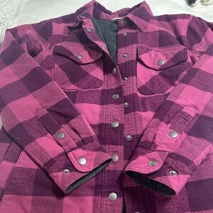 Duluth Trading Co Pink and Purple Plaid Utility Jacket